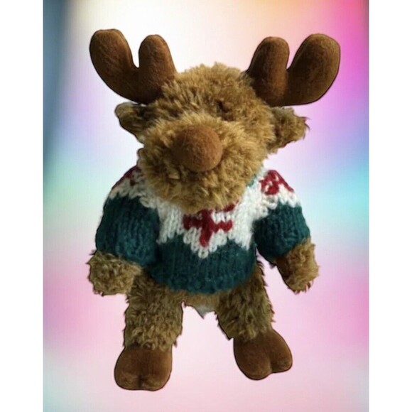 CHRISHA CREATIONS Vintage Moose Plush 1996 Toy Stuffed Animal Winter Sweater - Picture 1 of 11